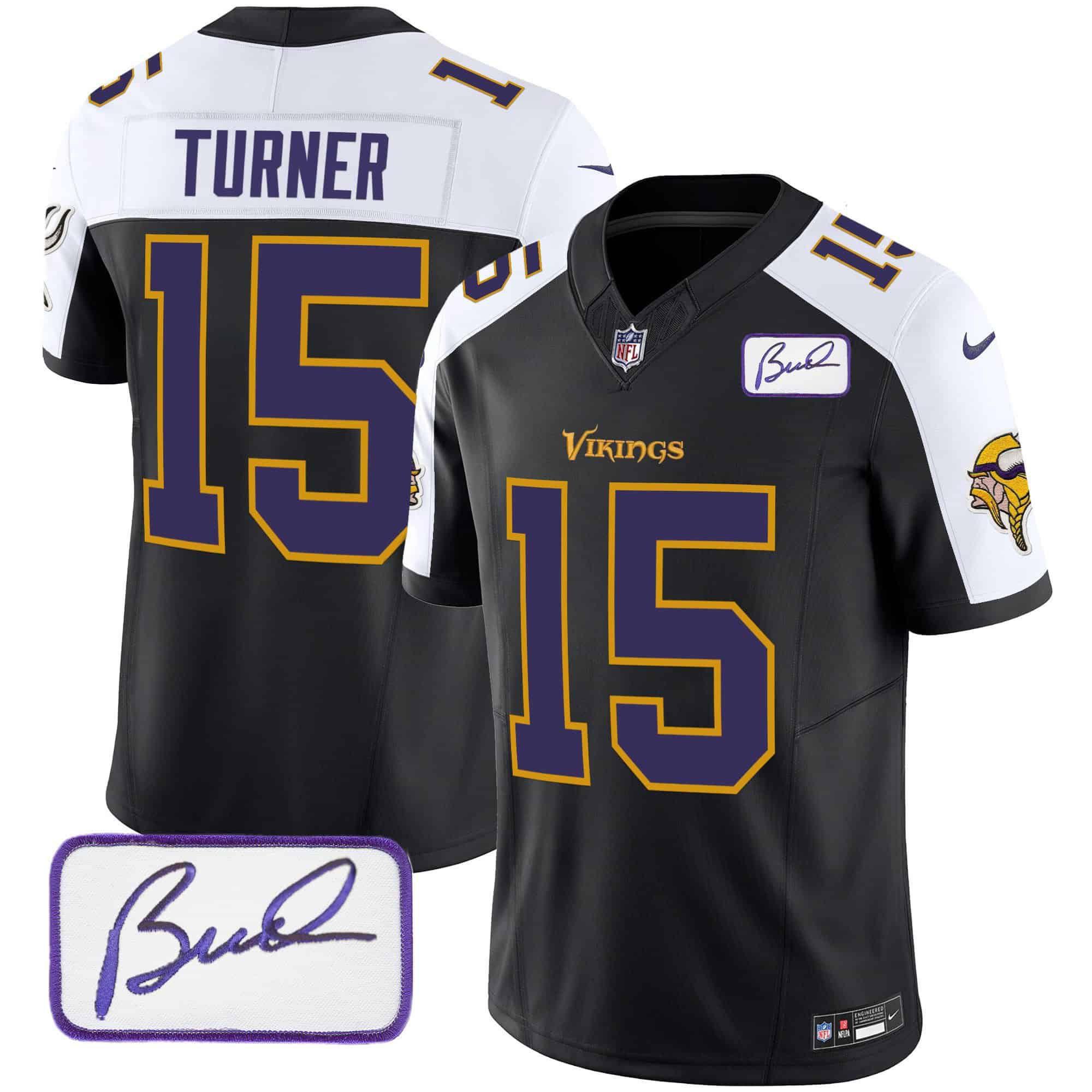 Men Minnesota Vikings #15 Turner Black 2024 Nike Bud Grant Patch Classic Limited NFL Jersey